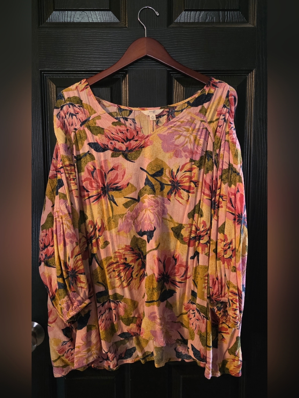 Terra & Sky Pink Floral Peasant Top with Yellow Accents